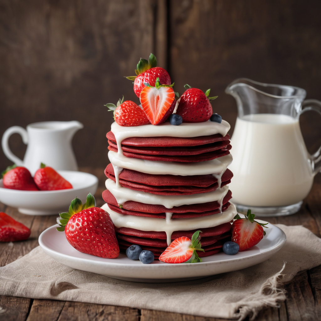 Celebrate special mornings with these charming heart-shaped red velvet pancakes that are as delightful to look at as they are to eat!