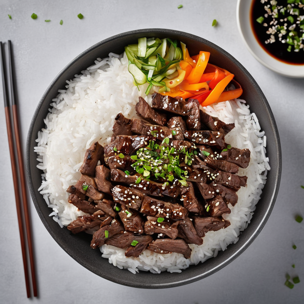 A delicious, easy-to-make Korean dish featuring tender beef and flavorful toppings, perfect for any mealtime.