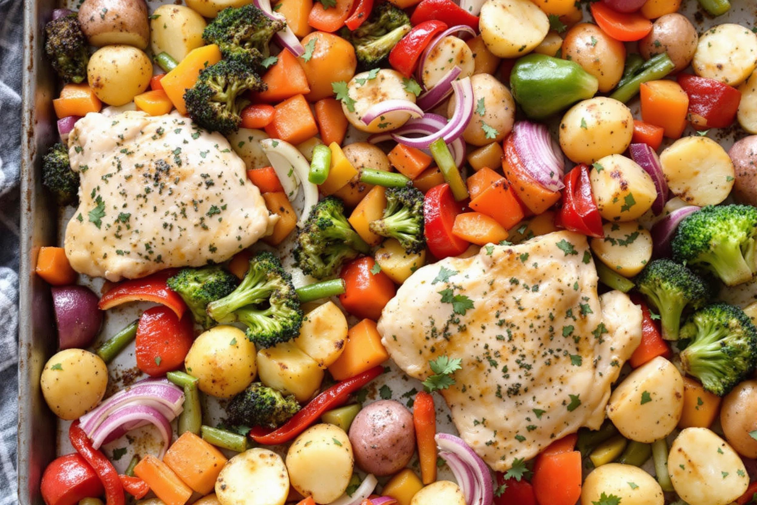 A simple and delicious one-pan dinner featuring juicy lemon herb chicken paired with perfectly roasted vegetables.